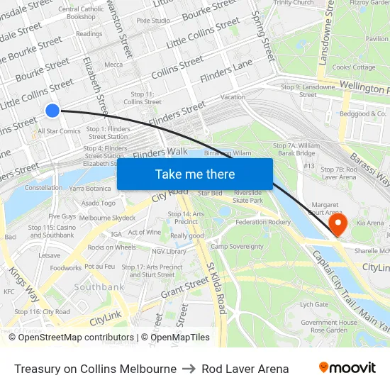 Treasury on Collins Melbourne to Rod Laver Arena map