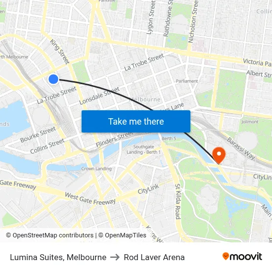 Lumina Suites, Melbourne to Rod Laver Arena map