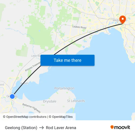 Geelong (Station) to Rod Laver Arena map