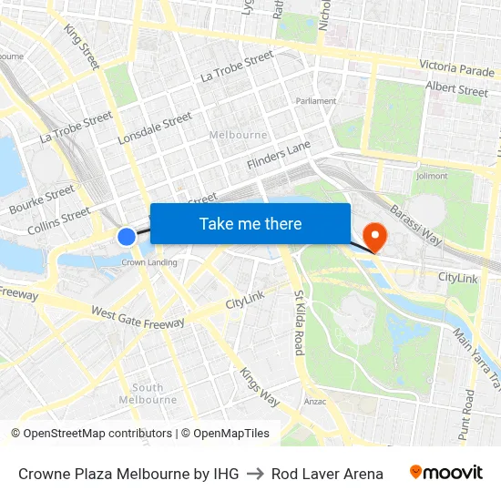 Crowne Plaza Melbourne by IHG to Rod Laver Arena map