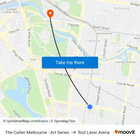 The Cullen Melbourne - Art Series to Rod Laver Arena map