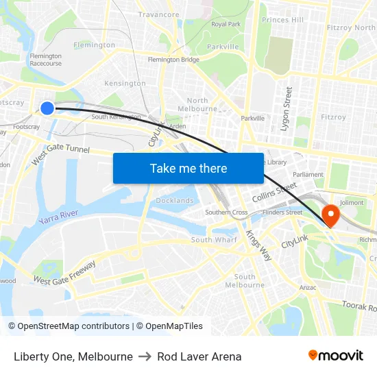 Liberty One, Melbourne to Rod Laver Arena map