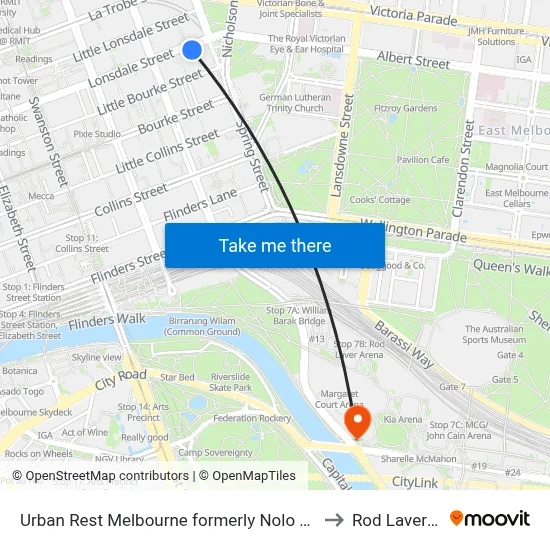 Urban Rest Melbourne formerly Nolo Apts Lonsdale St to Rod Laver Arena map