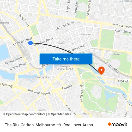 The Ritz-Carlton, Melbourne to Rod Laver Arena map