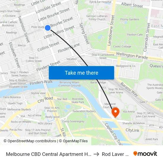 Melbourne CBD Central Apartment Hotel Official to Rod Laver Arena map