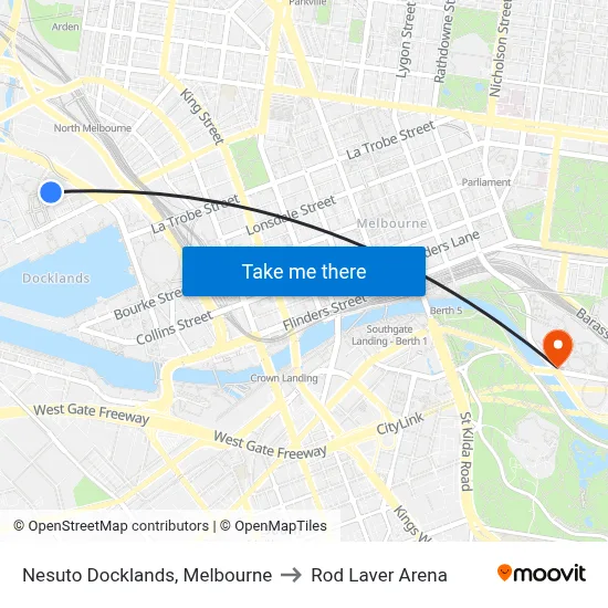 Nesuto Docklands, Melbourne to Rod Laver Arena map
