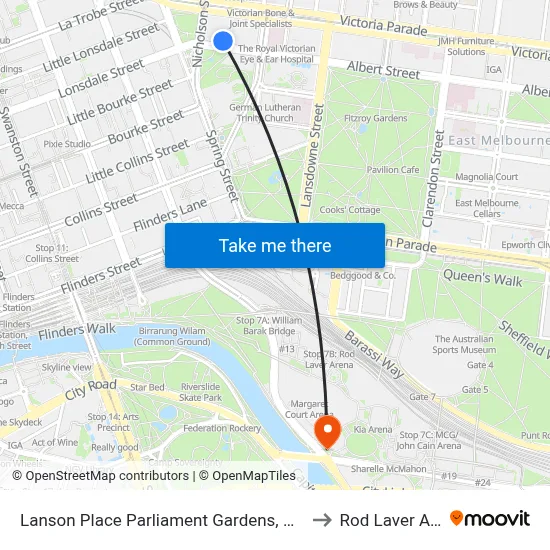 Lanson Place Parliament Gardens, Melbourne to Rod Laver Arena map
