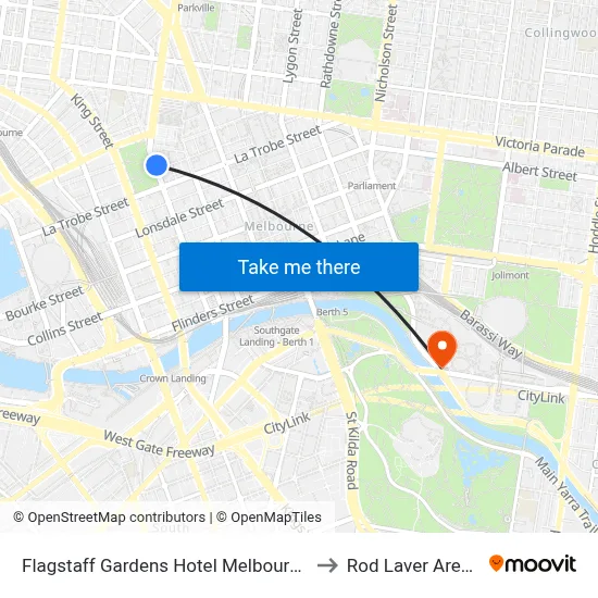 Flagstaff Gardens Hotel Melbourne to Rod Laver Arena map