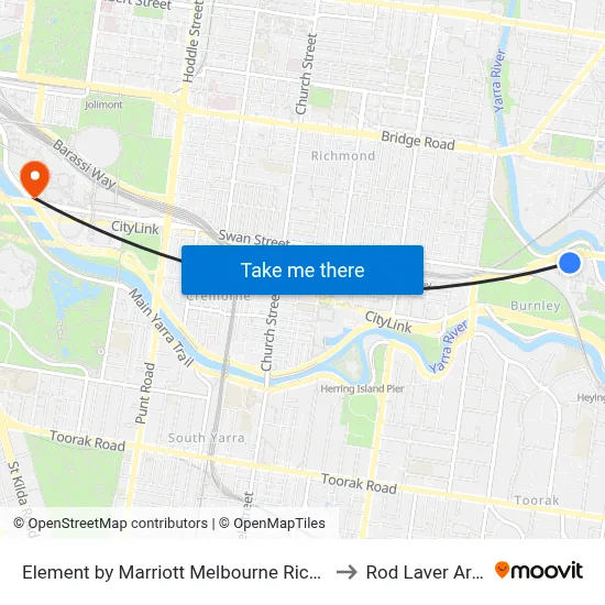 Element by Marriott Melbourne Richmond to Rod Laver Arena map