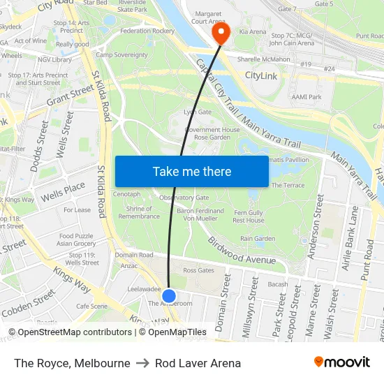 The Royce, Melbourne to Rod Laver Arena map