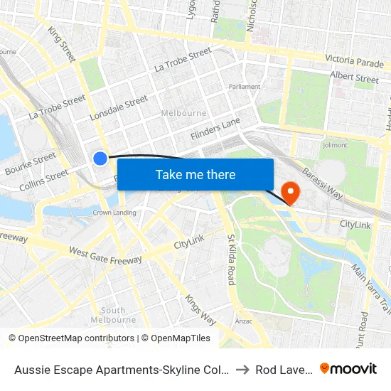 Aussie Escape Apartments-Skyline Collins Tower, Melbourne to Rod Laver Arena map