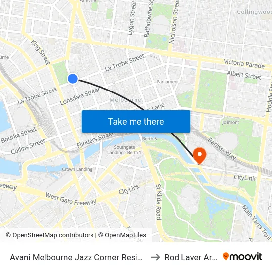 Avani Melbourne Jazz Corner Residences to Rod Laver Arena map