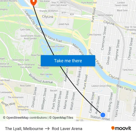 The Lyall, Melbourne to Rod Laver Arena map