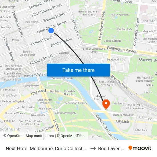 Next Hotel Melbourne, Curio Collection by Hilton to Rod Laver Arena map