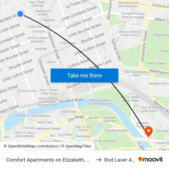 Comfort Apartments on Elizabeth, Melbourne to Rod Laver Arena map