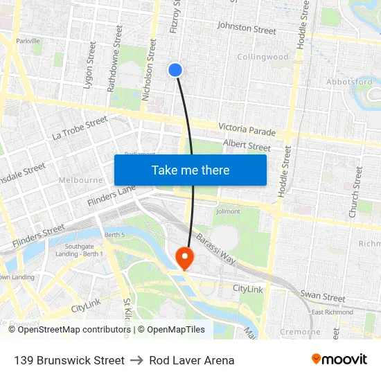 139 Brunswick Street to Rod Laver Arena map