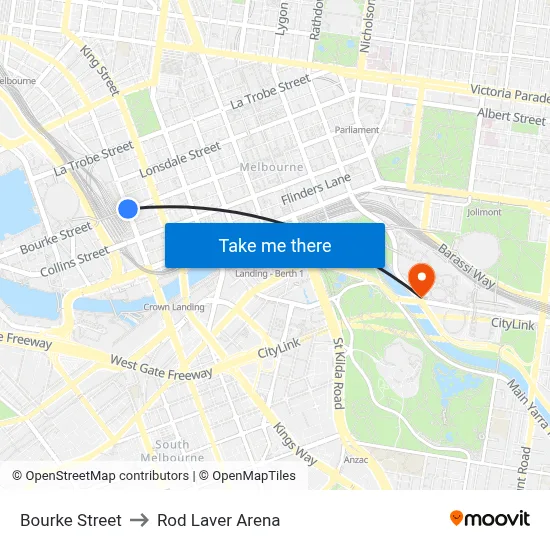Bourke Street to Rod Laver Arena map