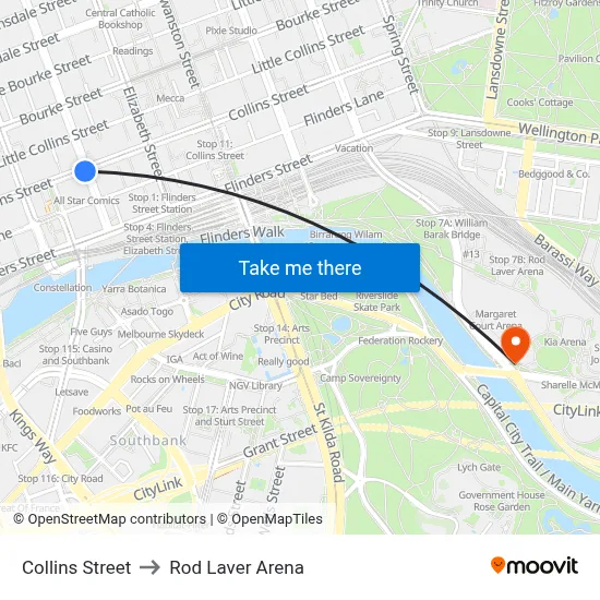Collins Street to Rod Laver Arena map