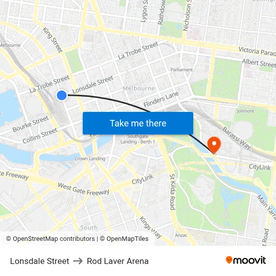 Lonsdale Street to Rod Laver Arena map