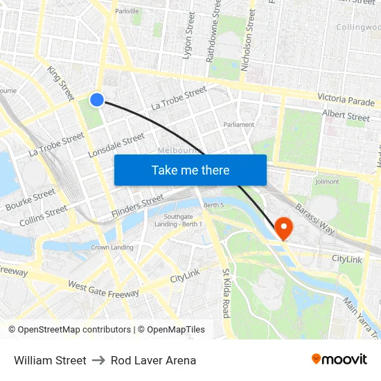 William Street to Rod Laver Arena map