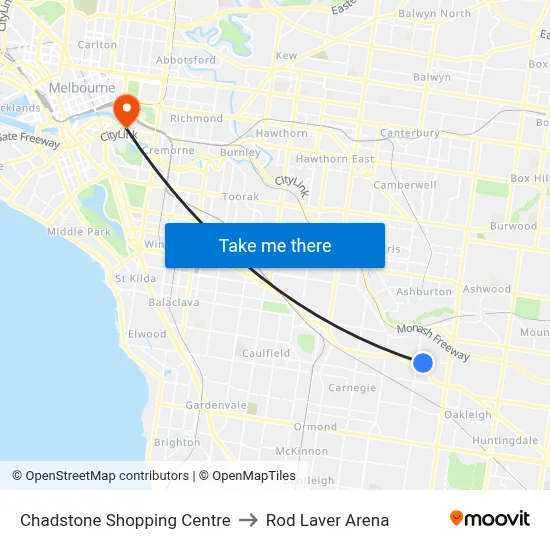 Chadstone Shopping Centre to Rod Laver Arena map