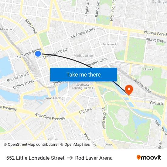 552 Little Lonsdale Street to Rod Laver Arena map