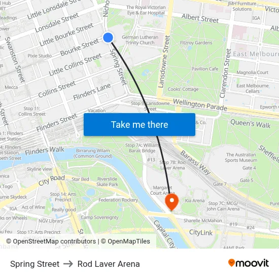 Spring Street to Rod Laver Arena map