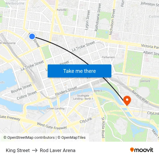 King Street to Rod Laver Arena map