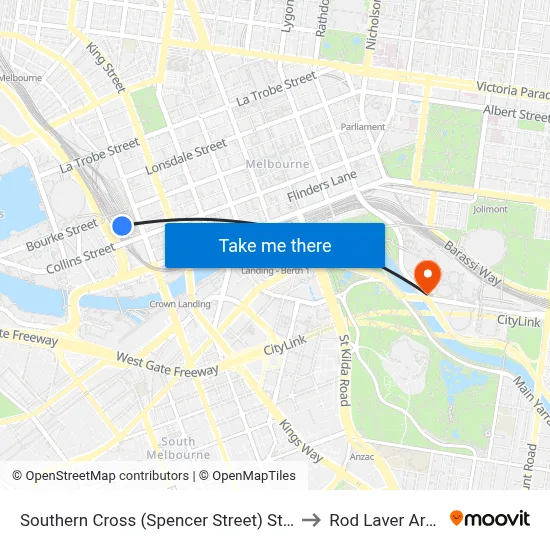 Southern Cross (Spencer Street) Station to Rod Laver Arena map
