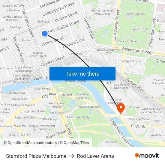 Stamford Plaza Melbourne to Rod Laver Arena map
