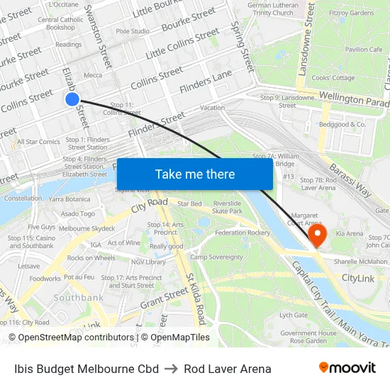 Ibis Budget Melbourne Cbd to Rod Laver Arena map