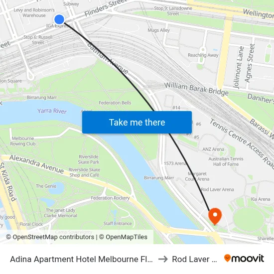 Adina Apartment Hotel Melbourne Flinders Street to Rod Laver Arena map