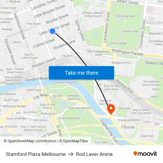 Stamford Plaza Melbourne to Rod Laver Arena map