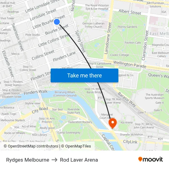 Rydges Melbourne to Rod Laver Arena map