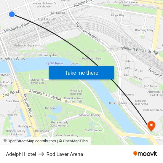 Adelphi Hotel to Rod Laver Arena map