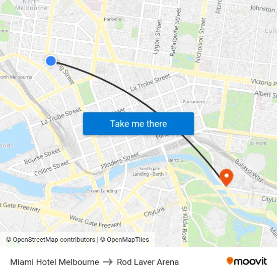 Miami Hotel Melbourne to Rod Laver Arena map