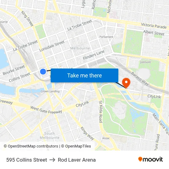 595 Collins Street to Rod Laver Arena map