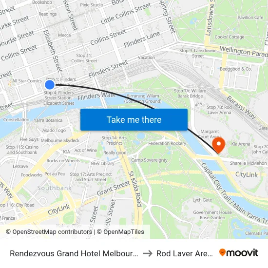Rendezvous Grand Hotel Melbourne to Rod Laver Arena map