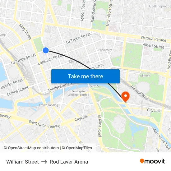 William Street to Rod Laver Arena map
