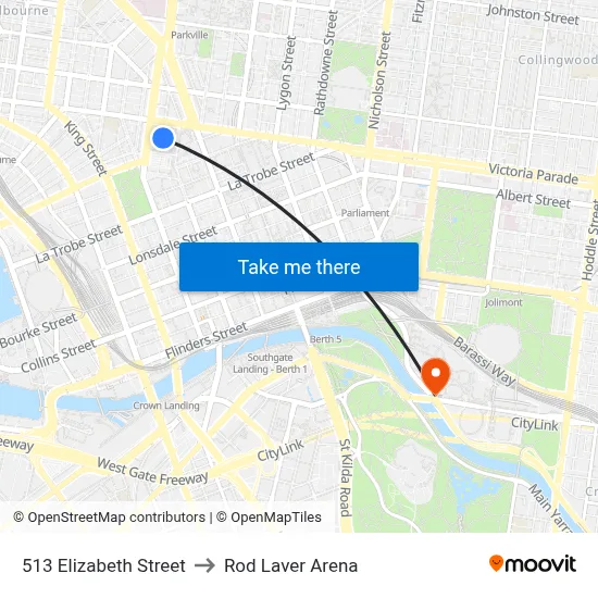 513 Elizabeth Street to Rod Laver Arena map