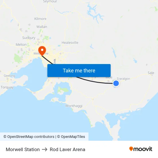 Morwell Station to Rod Laver Arena map