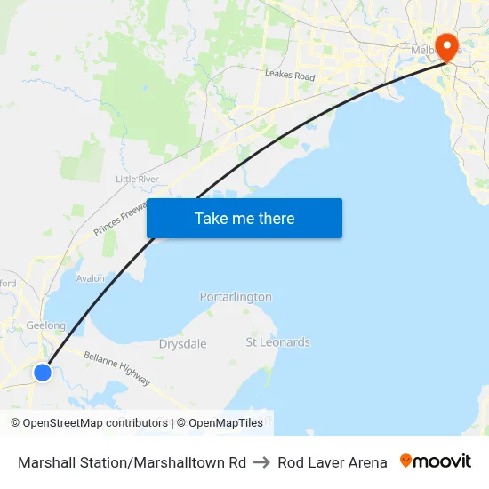 Marshall Station/Marshalltown Rd to Rod Laver Arena map