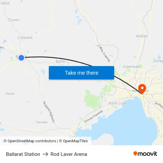 Ballarat Station to Rod Laver Arena map