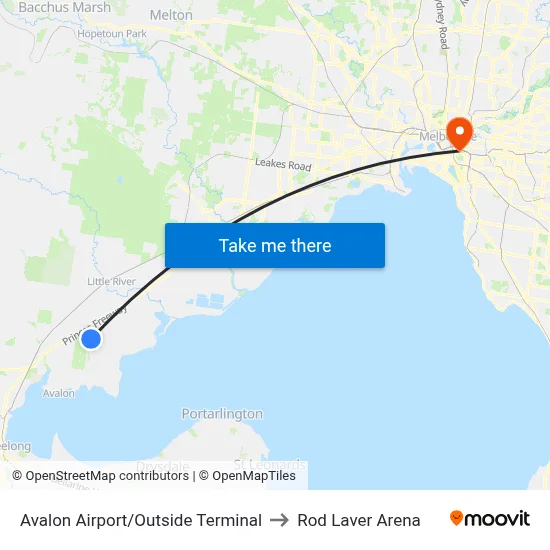 Avalon Airport/Outside Terminal to Rod Laver Arena map
