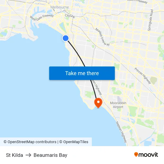 St Kilda to Beaumaris Bay map