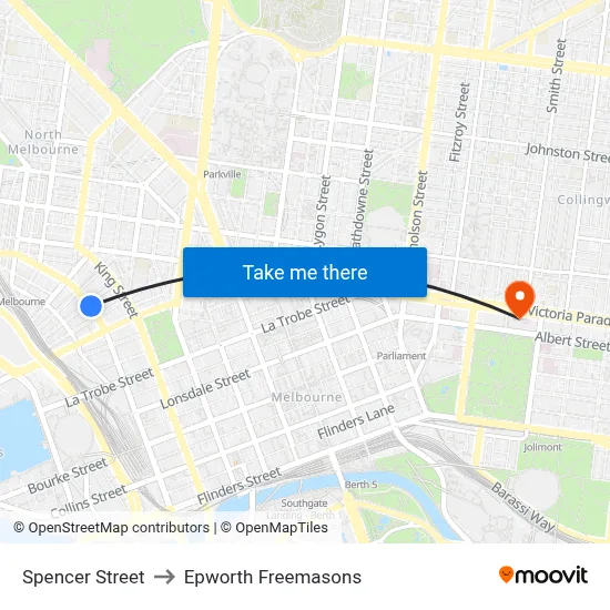 Spencer Street to Epworth Freemasons map