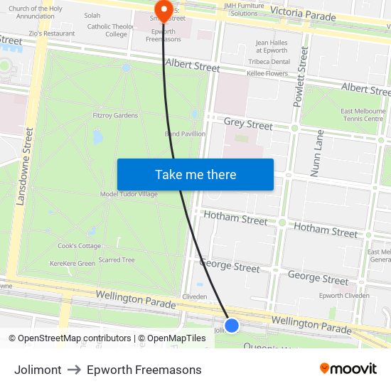 Jolimont to Epworth Freemasons map