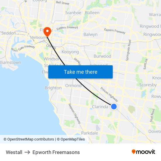 Westall to Epworth Freemasons map