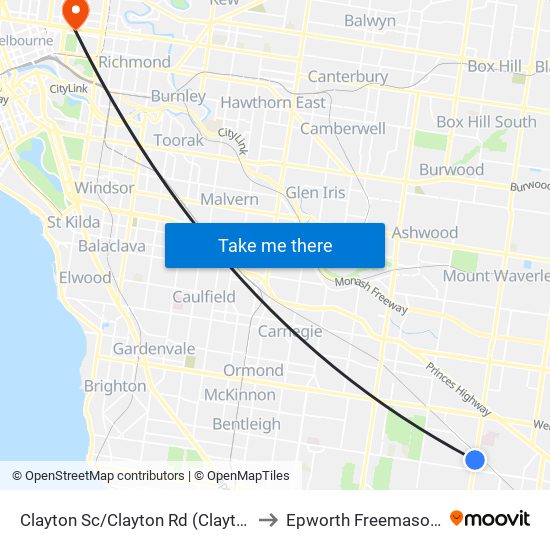 Clayton Sc/Clayton Rd (Clayton) to Epworth Freemasons map