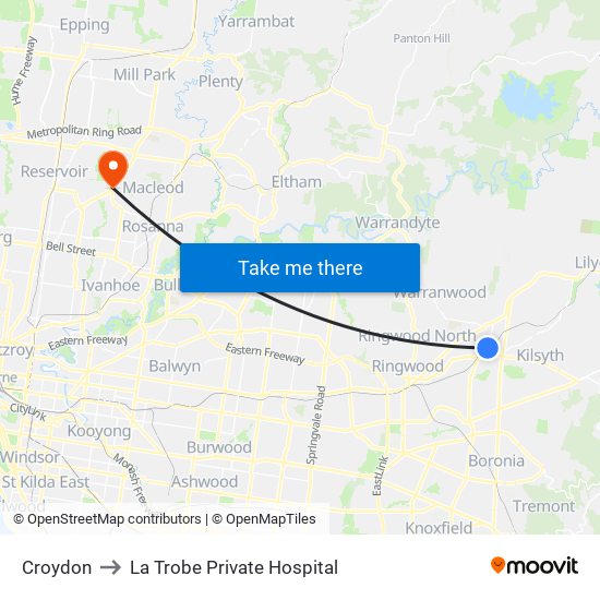 Croydon to La Trobe Private Hospital map